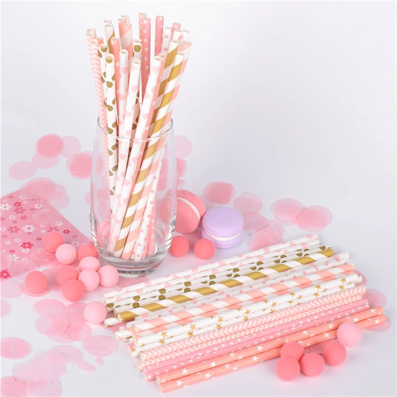 Pink Gold Golden Drink Paper Straws Wholesale Colorful Drinking Straw Party Wedding Decoration Baby Shower Decorations