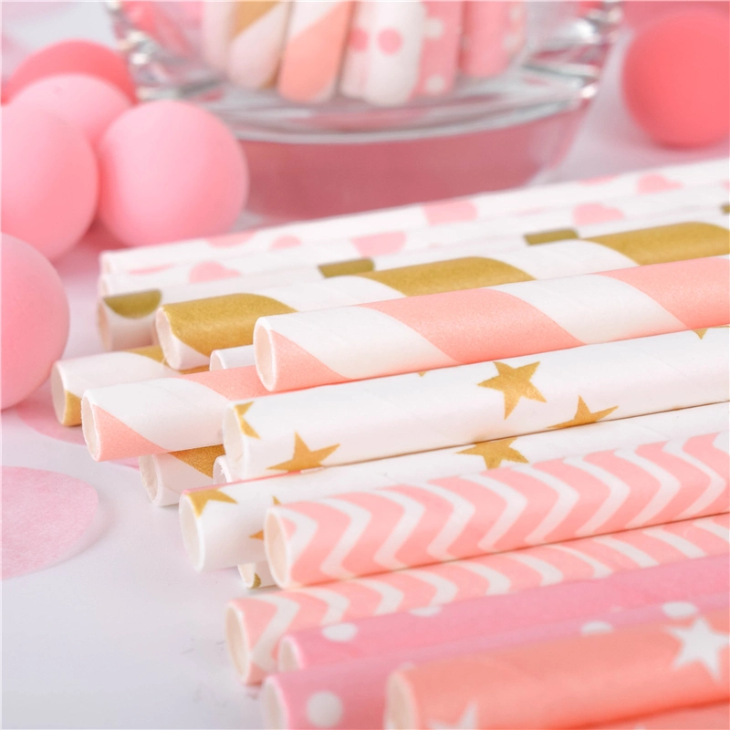 Pink Gold Golden Drink Paper Straws Wholesale Colorful Drinking Straw Party Wedding Decoration Baby Shower Decorations