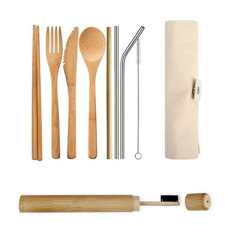 Jm Reusable Bamboo Cutlery Forks Knives &amp; Spoons Perfect Replacement for Plastic